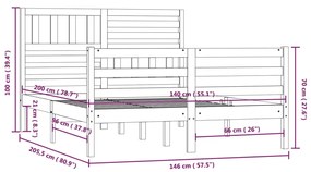 Cadru de pat, alb, 140x200 cm, lemn masiv Alb, 140 x 200 cm