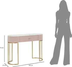 Consola, Mauro Ferretti, Montpellier, 100 x 40 x 75 cm, fier/lemn/piele ecologica, roz/auriu/alb