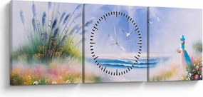 Tablou - Plaja romantică, pictură în ulei (cu ceas) (90x30 cm)