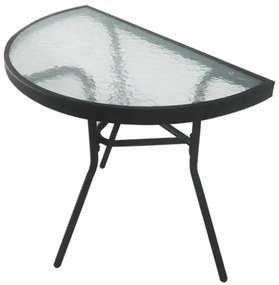 Masa de gradina semirotunda cu blat de sticla ISLAND 70x40 cm, negru