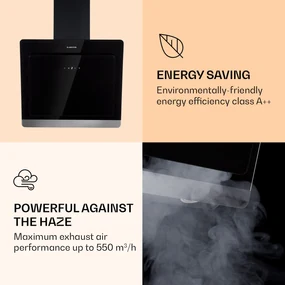 Aurora 60 Smart, Hotă, 550 m³/h, 60 cm, hotă de coș de fum, lumină de fundal, clasa de eficiență energetică A++