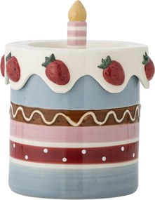 Borcan cu capac din ceramică artizanală, multicolor, pictat manual cu căpșuni, 14,5x17,5 cm, 800 ml, „Milkya"