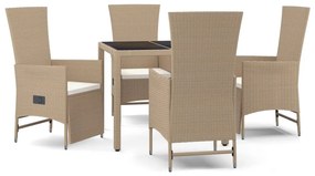 3157569 vidaXL Set mobilier de grădină cu perne, 5 piese, bej, poliratan