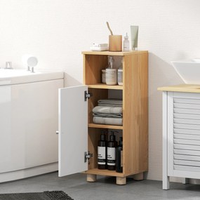 HOMCOM Dulap de Baie cu Dulăpior cu 2 Rafturi și Compartiment Deschis, Alb și Lemn | Aosom Romania