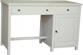 Birou în stil shabby chic din lemn de pin, alb, cu 2 sertare și ușă, 80 x 130 x 60 cm, „Oslo”
