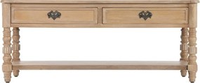 Măsuță de cafea din lemn masiv de mango, finisaj natural maro, 2 sertare și poliță inferioară, 110 x 60 x 45 cm, „Classic"