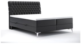 Pat matrimonial Boxspring 180 cm Molera (Negru piele ecologică) (cu sp. depozitare). 1044264