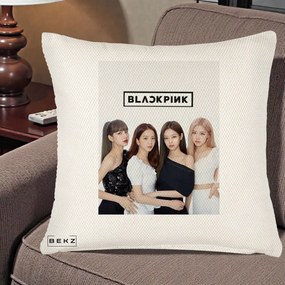 Perna Personalizata K-pop BLACKPINK Foto Grup-Negru, 40x40 cm, Crem Reliefat, Husa Detasabila, Perna Inclusa, BEKZ®