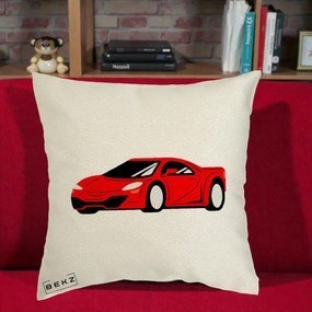 Perna Personalizata Masina Sport Rosie Grafic, 40x40 cm, Ecru, Husa Detasabila, Perna Inclusa, BEKZ®