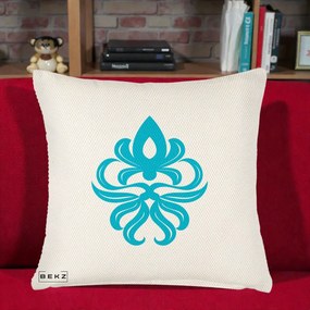 Perna Decorativa Ornament Turcoaz Fleur de Lis, 40x40 cm, Crem Reliefat, Husa Detasabila, Perna Inclusa, BEKZ®