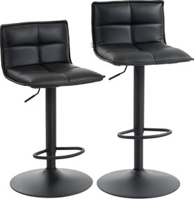 HOMCOM Set de 2 taburete de bar reglabile pe înălțime cu șezut rotativ din PU 44 x 45 x 85-106 cm negru | Aosom Romania