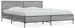 3280020 vidaXL Cadru de pat, gri sonoma, 200x200 cm, lemn prelucrat și metal