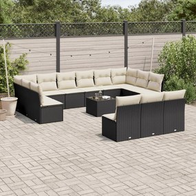 vidaXL Set mobilier de grădină cu perne, 14 piese, negru, poliratan