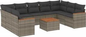 vidaXL Set mobilier de grădină cu perne, 10 piese, gri, poliratan