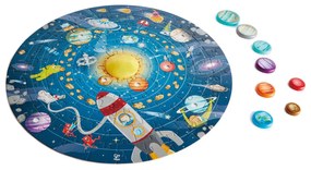 Puzzle Sistemul Solar pentru copii, cu led si planete din lemn (102 piese)