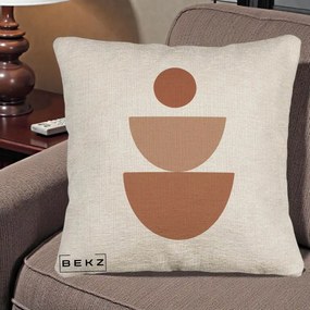 Perna Decorativa Geometric Boho Semicerc Stivuit, 40x40 cm, Bej Canapea, Husa Detasabila, Perna Inclusa, BEKZ®