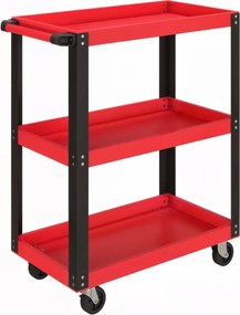 HOMCOM Cărucior Porta Unelte cu 3 Rafturi din Metal și PP, 70.5x35x82.5 cm, Roșu și Negru | Aosom Romania
