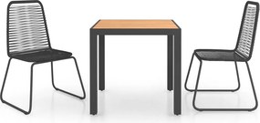 vidaXL Set mobilier de grădină, 3 piese, negru și maro, ratan PVC