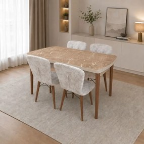 Set masa alba extensibila cu 4 scaune tapitate maro Homs Cristal 110 x 70 cm, picioare lemn