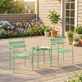Outsunny Set bistro de grădină 3 piese - masă cu blat din sticlă securizată și 2 scaune cu șipci, cadru din oțel galvanizat, verde | Aosom Romania