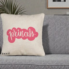 Perna Decorativa Princess Text Roz, 40x40 cm, Bej Canapea, Husa Detasabila, Perna Inclusa, BEKZ®