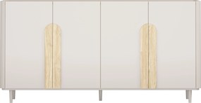 Comodă cu patru uși pe picioare Amilio 200 cm - cașmir / stejar uleiat / mânere stejar deschis