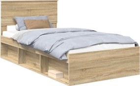 vidaXL Cadru de pat cu headboard Sonoma 100 x 200 cm Lemn de pin masiv