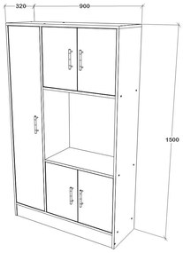 Dulap bucatarie Arno, 5 Usi, Alb, 90 x 32 x 150 cm