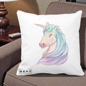 Perna Decorativa Unicorn Acuarela Pastel, 40x40 cm, Alba Mata, Husa Detasabila, Perna Inclusa, BEKZ®