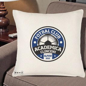 Perna Personalizata Academica Clinceni Fotbal Club, 40x40 cm, Crem Reliefat, Husa Detasabila, Perna Inclusa, BEKZ®