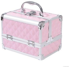 HOMCOM Trusa Machiaj  Profesionala, Beauty Case pentru Make Up cu Profile din Aluminiu, Maner si Tava in Consola, 20x15x15cm, Roz | Aosom Romania