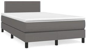 vidaXL Pat box spring cu saltea, gri, 120x190 cm, piele ecologică