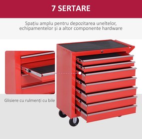 DURHAND Cărucior de unelte, 2 sertare mici și 5 sertare mari, oțel, până la 150 kg, 69 x 33 x 75 cm, roșu | Aosom Romania