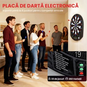 SPORTNOW Țintă Electronică pentru Darts, 6 Săgeți și Display LCD, pentru 8 Jucători, 18 Jocuri și 159 de Variante | Aosom Romania
