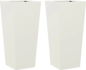 vidaXL Jardiniere de grădină, 2 buc., alb, 35x35x75 cm, oțel
