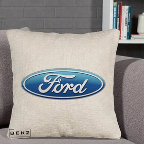 Perna Personalizata cu emblema Ford, 40x40 cm, Bej Canapea, Husa Detasabila, Perna Inclusa, BEKZ®
