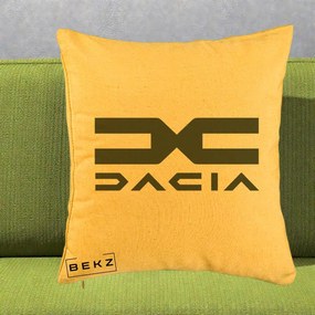 Perna Personalizata cu emblema Dacia, 40x40 cm, Galben, Husa Detasabila, Perna Inclusa, BEKZ®