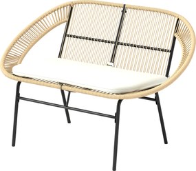 Outsunny Banc de grădină 2 locuri, banc exterior grădină din oțel, stil Acapulco, cu spătar și pernă, 126 x 72 x 83 cm, kaki | Aosom Romania