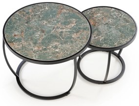 Set 2 buc. măsuțe de cafea Inesz (marmură verde + negru). 1092447