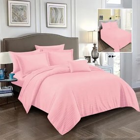 Lenjerie de pat Damasc Policoton cu 6 piese, pentru pat dublu, roz deschis, IMP56