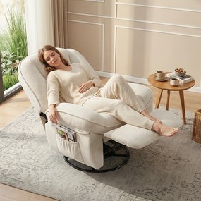 HOMCOM Fotoliu recliner, fotoliu rotativ cu funcție de balans și șezlong, șezut adânc, pernuță spate groasă, montaj ușor, crem | Aosom Romania