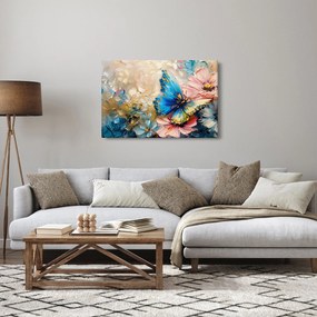 Tablou - Pictura de flori și fluturi (90x60 cm)