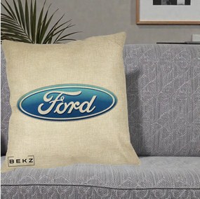 Perna Personalizata cu emblema Ford, 40x40 cm, Crem, Husa Detasabila, Perna Inclusa, BEKZ®