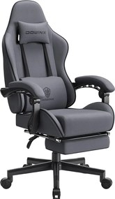 DOWINX 6658 - Scaun Gaming Ergonomic, Masaj in perna lombara, Șezut cu Arcuri Metalice și Spumă, Suport pentru picioare, Rabatabil 90°–135°, Rezistent 130 kg, Material textil, Gri