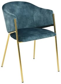 Set de 2 scaune aspect retro, Metal Auriu, Catifea Turcoaz, NOBLESSE A-47581 VC