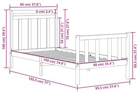 Cadru de pat Single 3FT, 90x190 cm, lemn masiv Maro, 90 x 190 cm