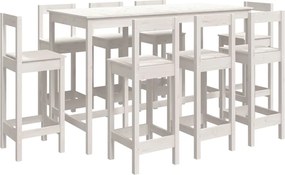vidaXL Set mobilier de bar, 9 piese, alb, lemn masiv de pin