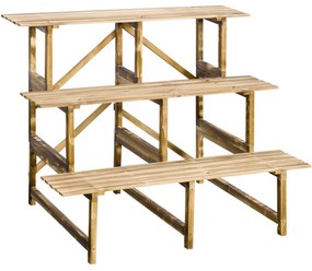 Outsunny suport de flori pliabil cu 3 etaje, din lemn natural, 78 cm, pentru interior și exterior | Aosom Romania