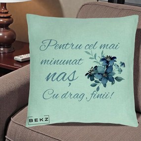 Cadou pentru Nas - Perna Personalizata Pentru Cel mai Minunat Nas Cu drag Finii, 40x40 cm, Verde Menta, Husa Detasabila, Perna Inclusa, BEKZ®