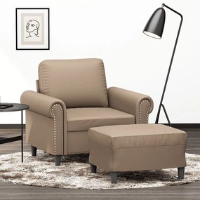 vidaXL Fotoliu canapea cu taburet, cappuccino, 60 cm, piele ecologică